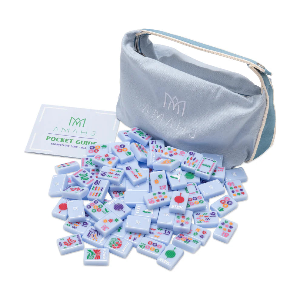 Mahjong Signature Engraved Tile Set by Amahj Line - Blue