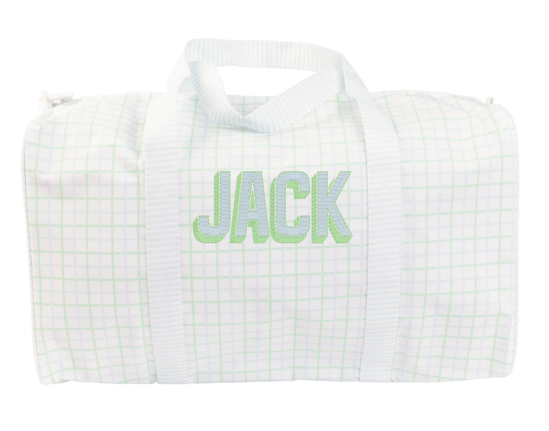 The Duffel Bag Blue Green Windowpane by Apple of My Isla