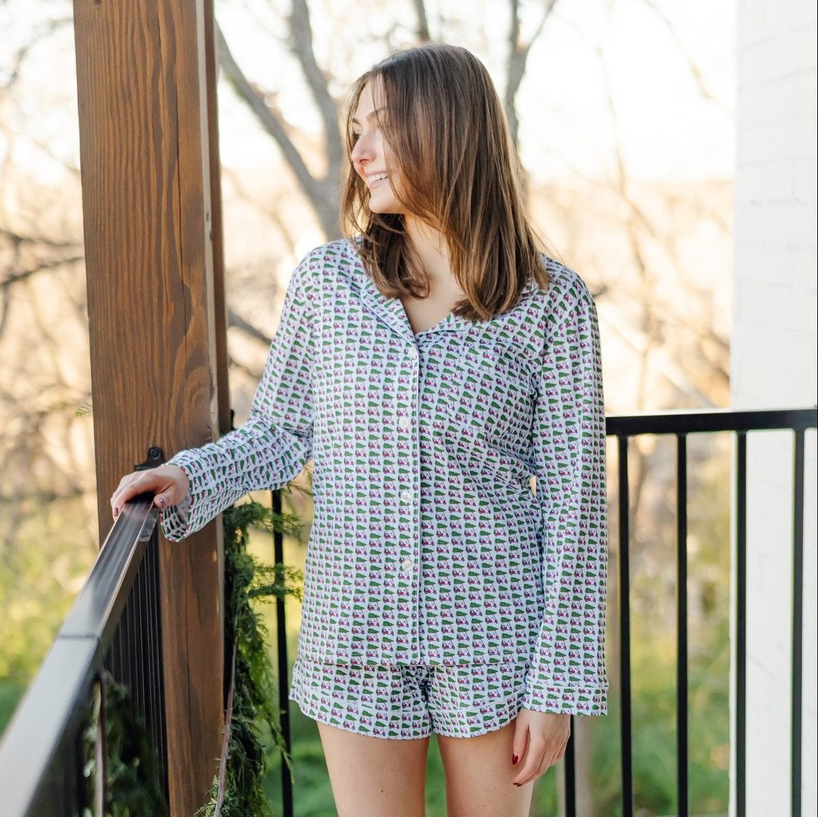 Elizabeth Women's Longsleeve Short Set - Christmas at the Club outfit perfect for everyday wear