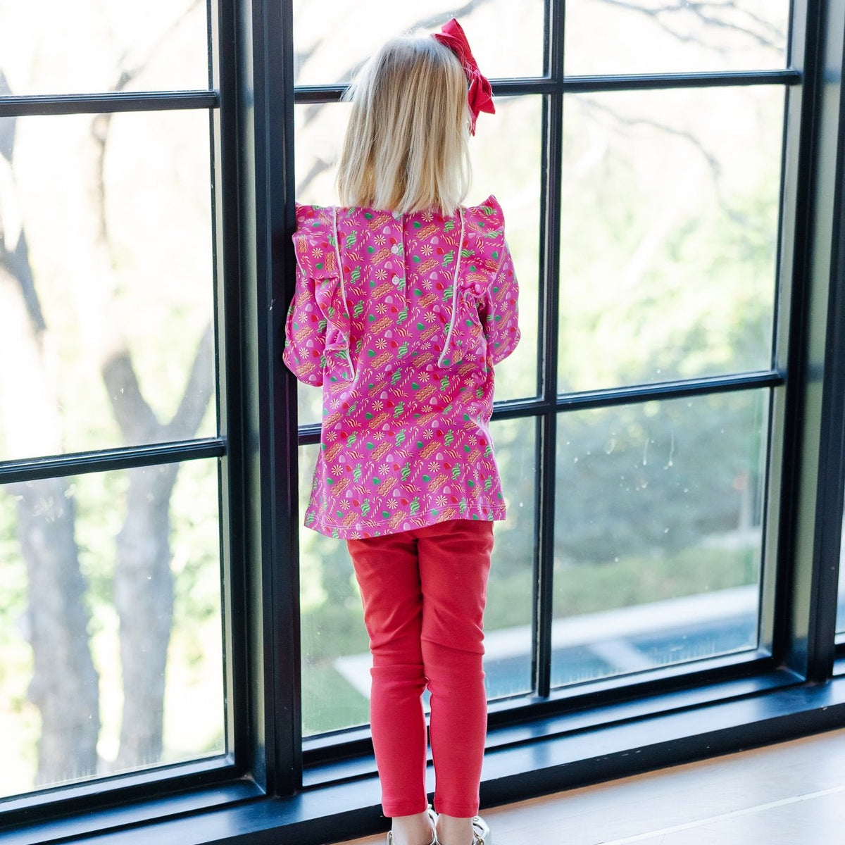 Olive Set Girls' Legging Set - Christmas Candy Pink soft cotton kids fashion wear