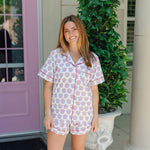 Claire Women's Pajama Short Set - Chi Omega Crest outfit perfect for everyday wear