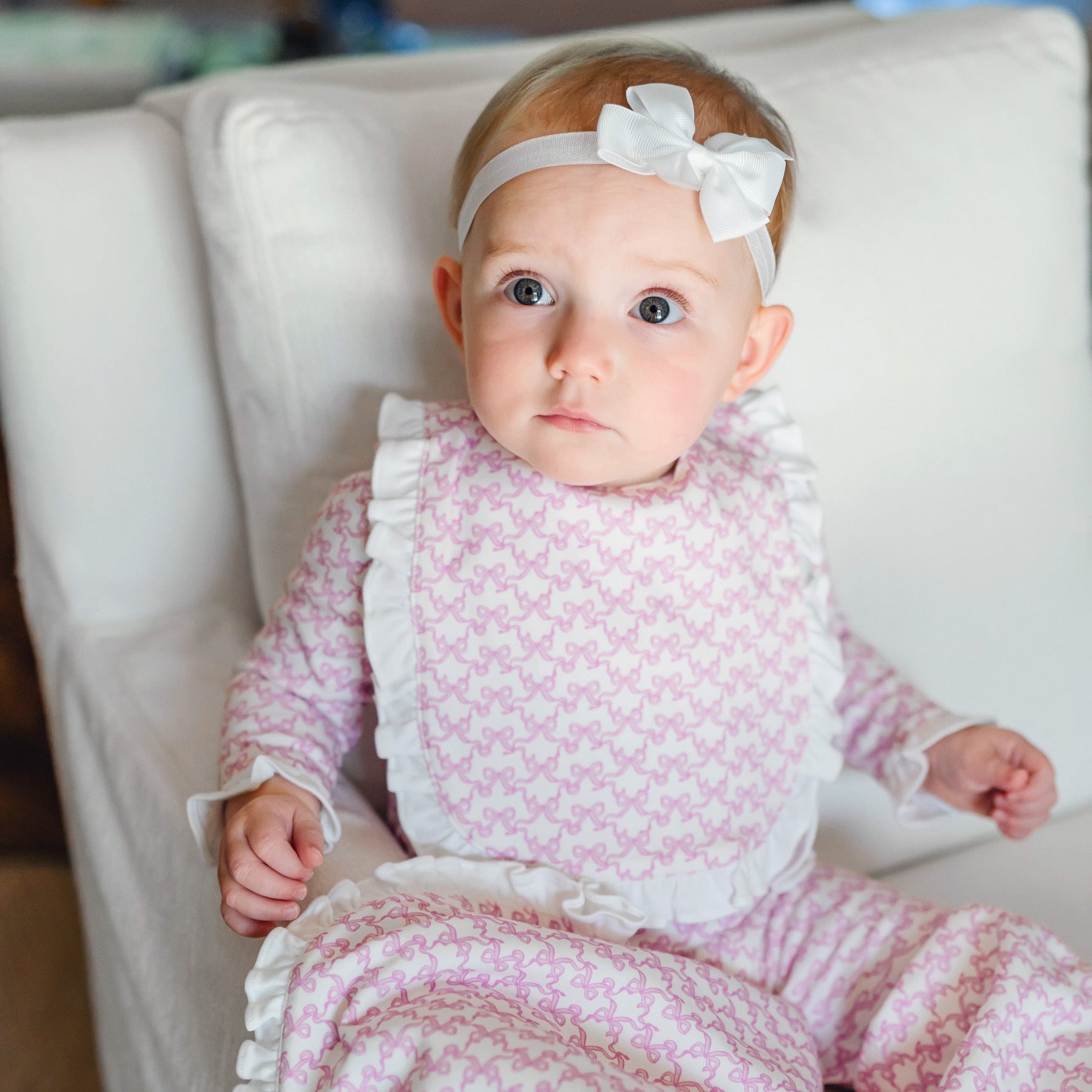 Buy Ruffled Girls' Bib Pretty Pink Bows kids clothing online