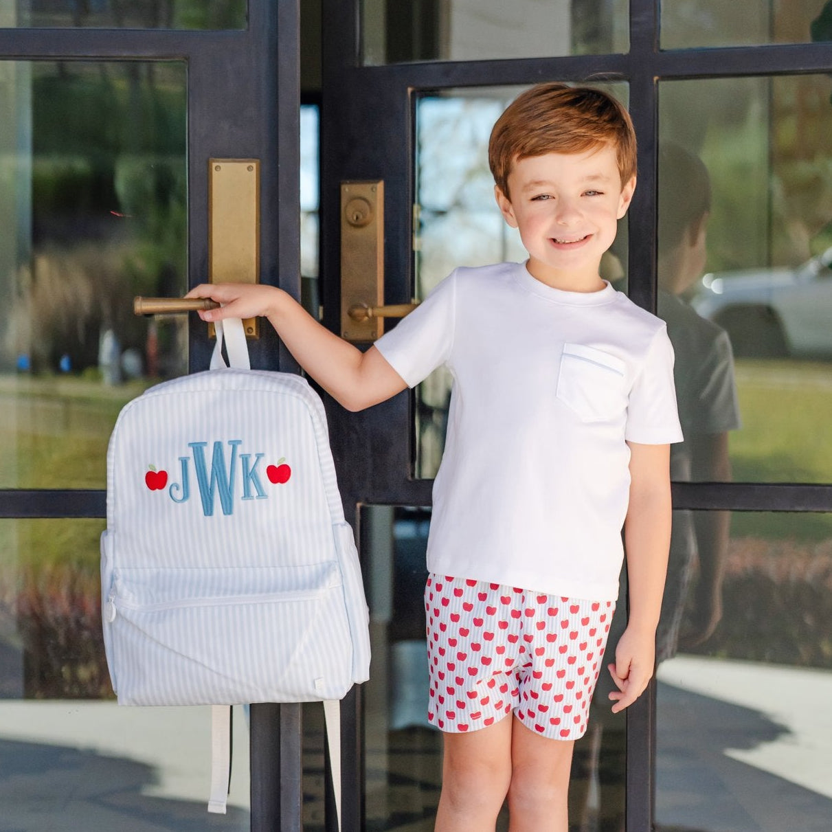 Walker Boys' Short Set - Schoolhouse Apples Blue outfit perfect for everyday wear
