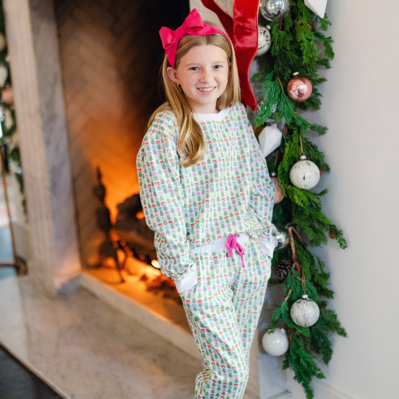 Edie Girls' Sweatshirt Pant Set - Tree Topper Bows soft cotton kids fashion wear