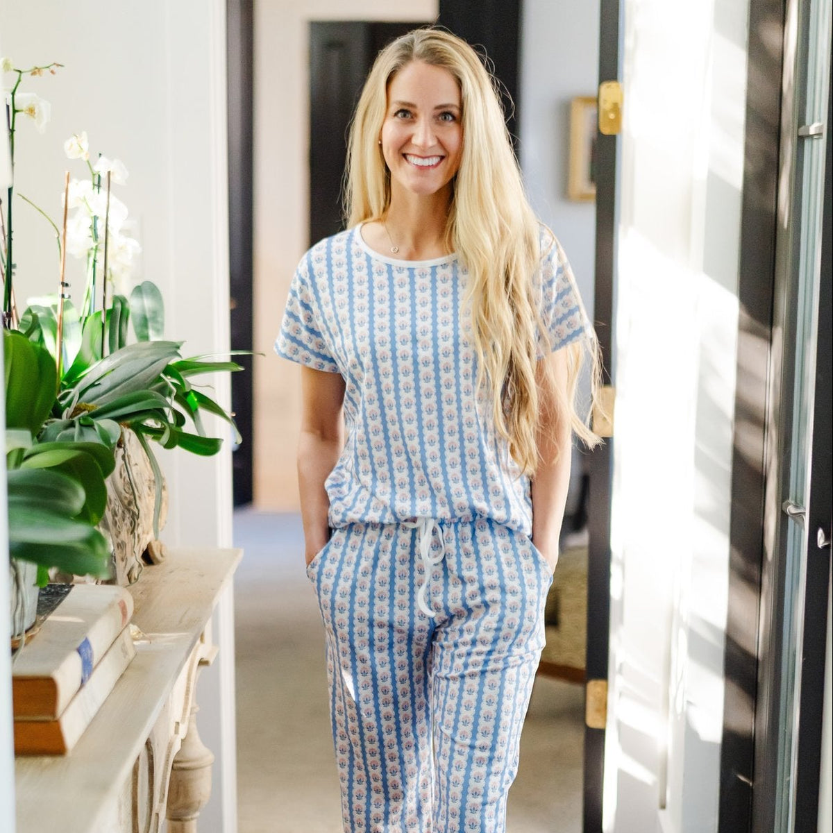 Marcia Women's Pima Cotton Pajama Pant Set - Harvest Ribbon Floral outfit perfect for everyday wear