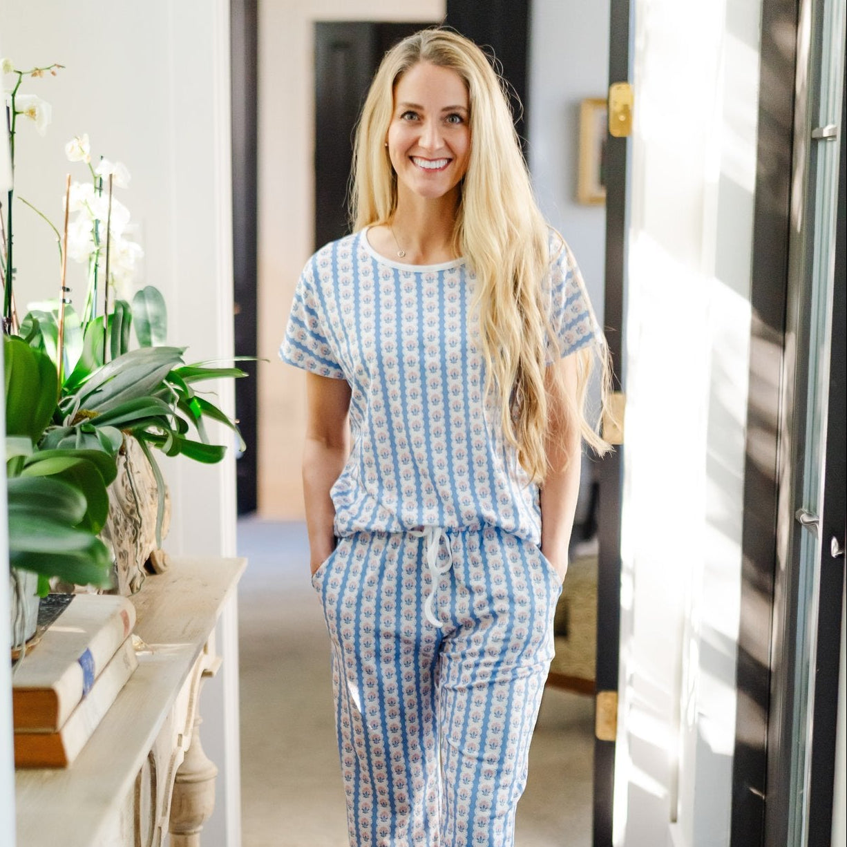 Marcia Women's Pima Cotton Pajama Pant Set - Harvest Ribbon Floral outfit perfect for everyday wear