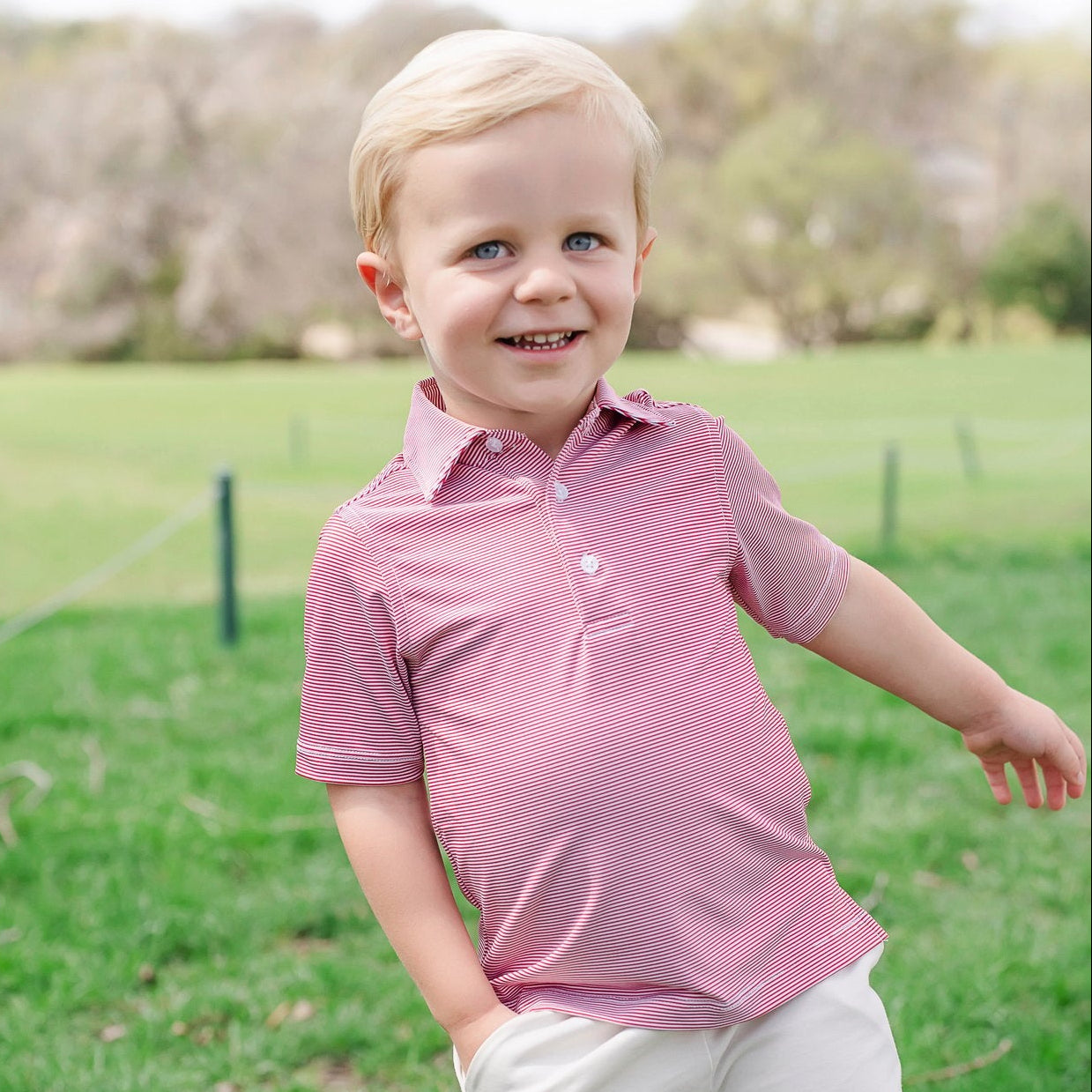Buy Will Boys' Performance Polo by LH Sport Red Stripes kids clothing online