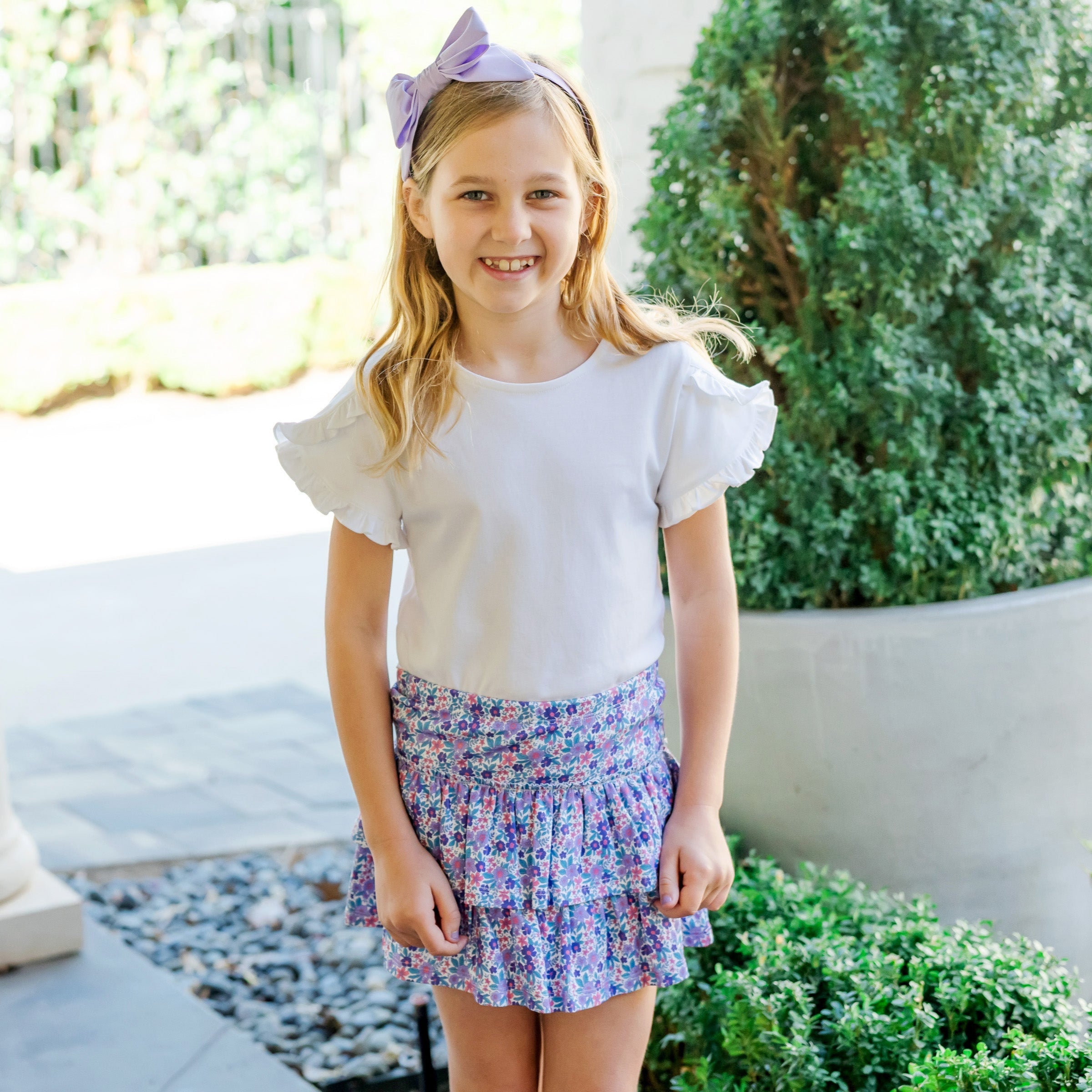 Maggie Girls' Tiered Skirt - Blackberry Floral
