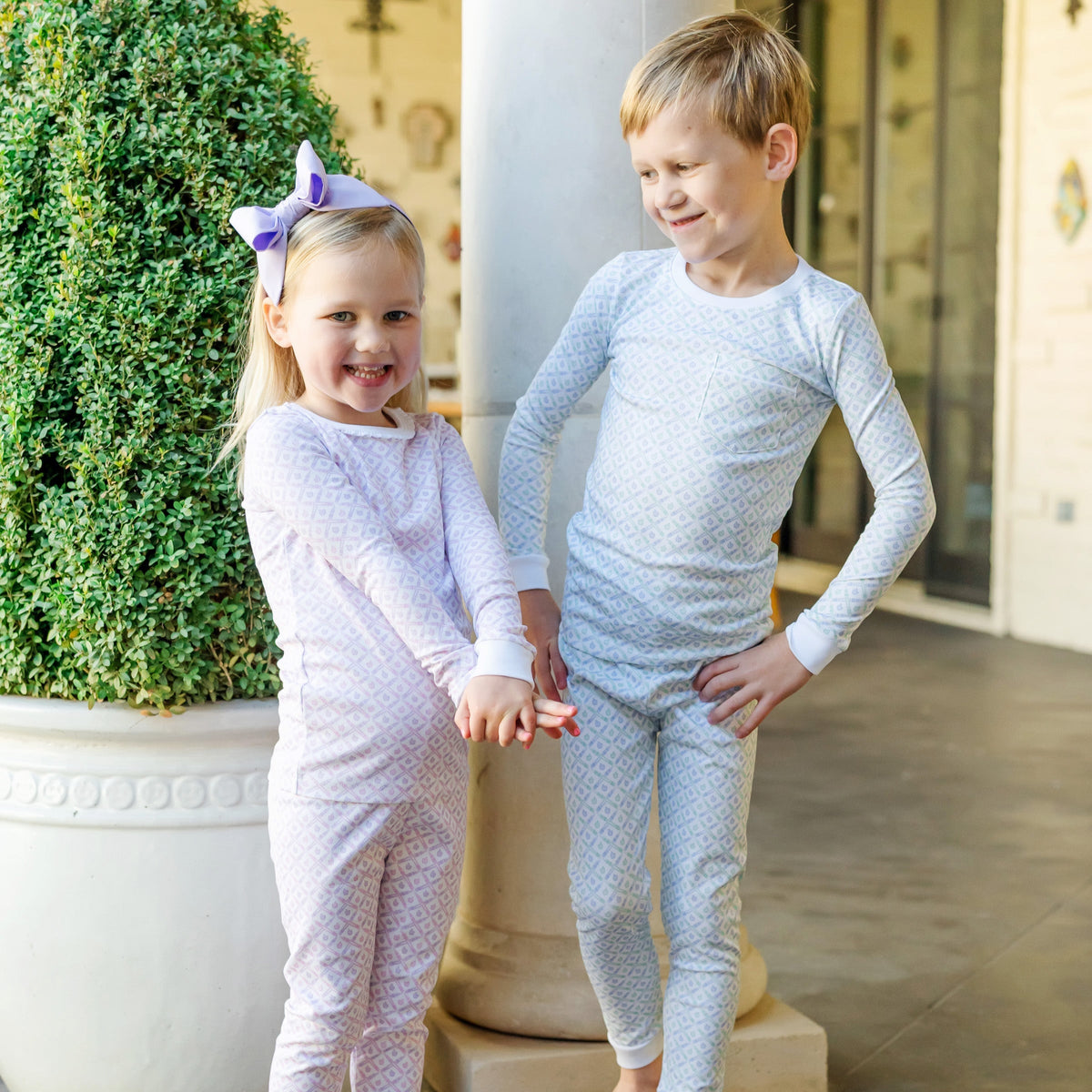 Ava Girls' Pajama Pant Set - School Plaid Pink soft cotton kids fashion wear