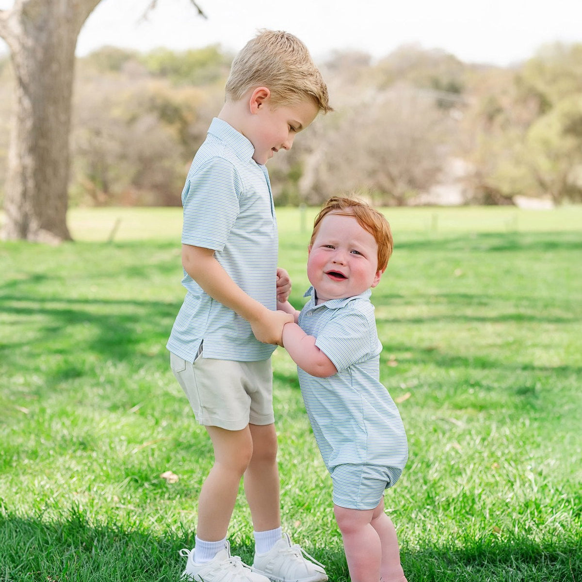 Will Boys' Performance Polo by LH Sport - Club Stripe Blue Green soft cotton kids fashion wear
