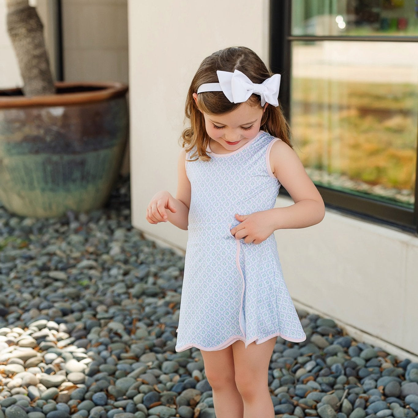 Taylor Girls' Performance Dress by LH Sport - Trellis Bloom Blue outfit perfect for everyday wear