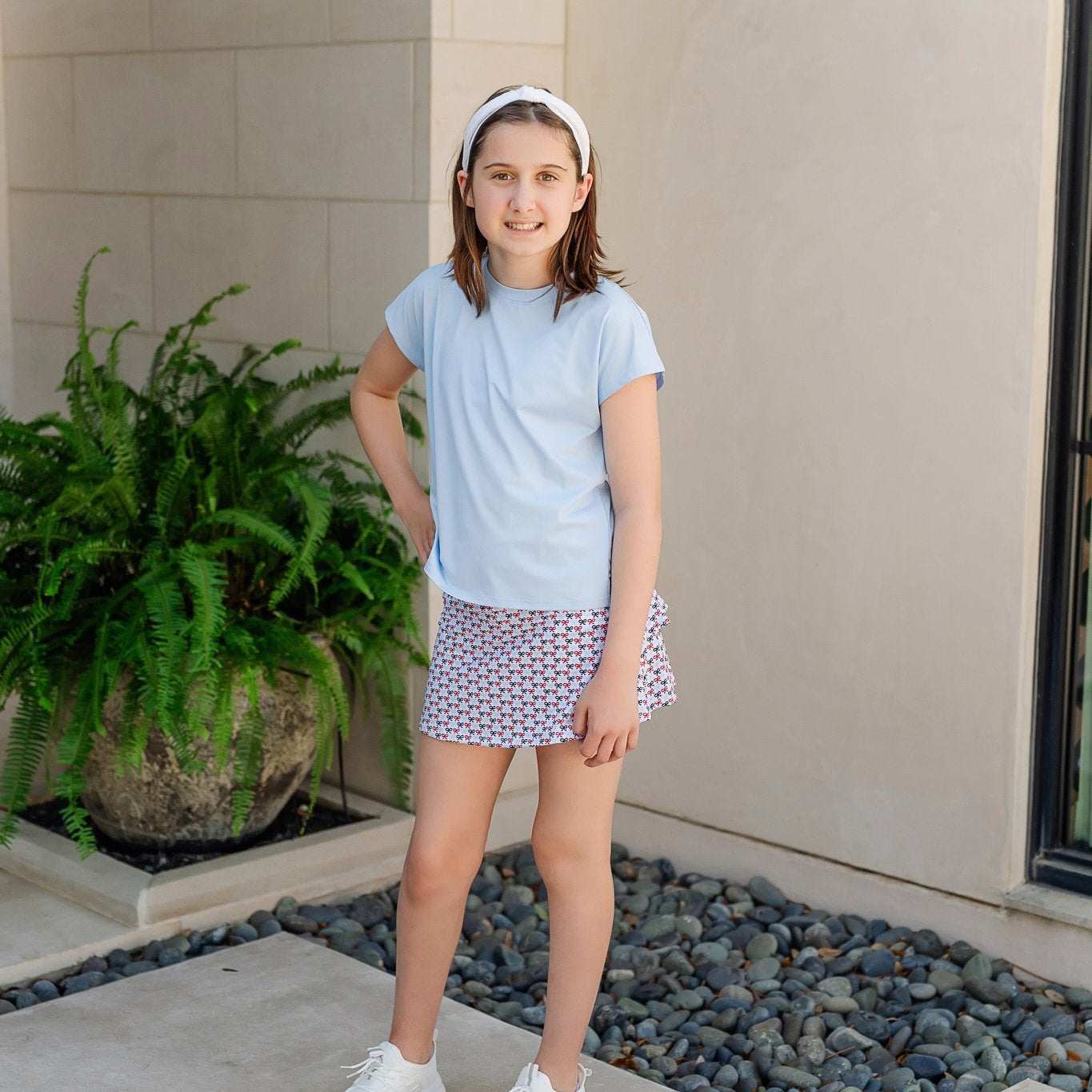 Sloane Girls' Short Sleeve Performance Top by LH Sport - Light Blue