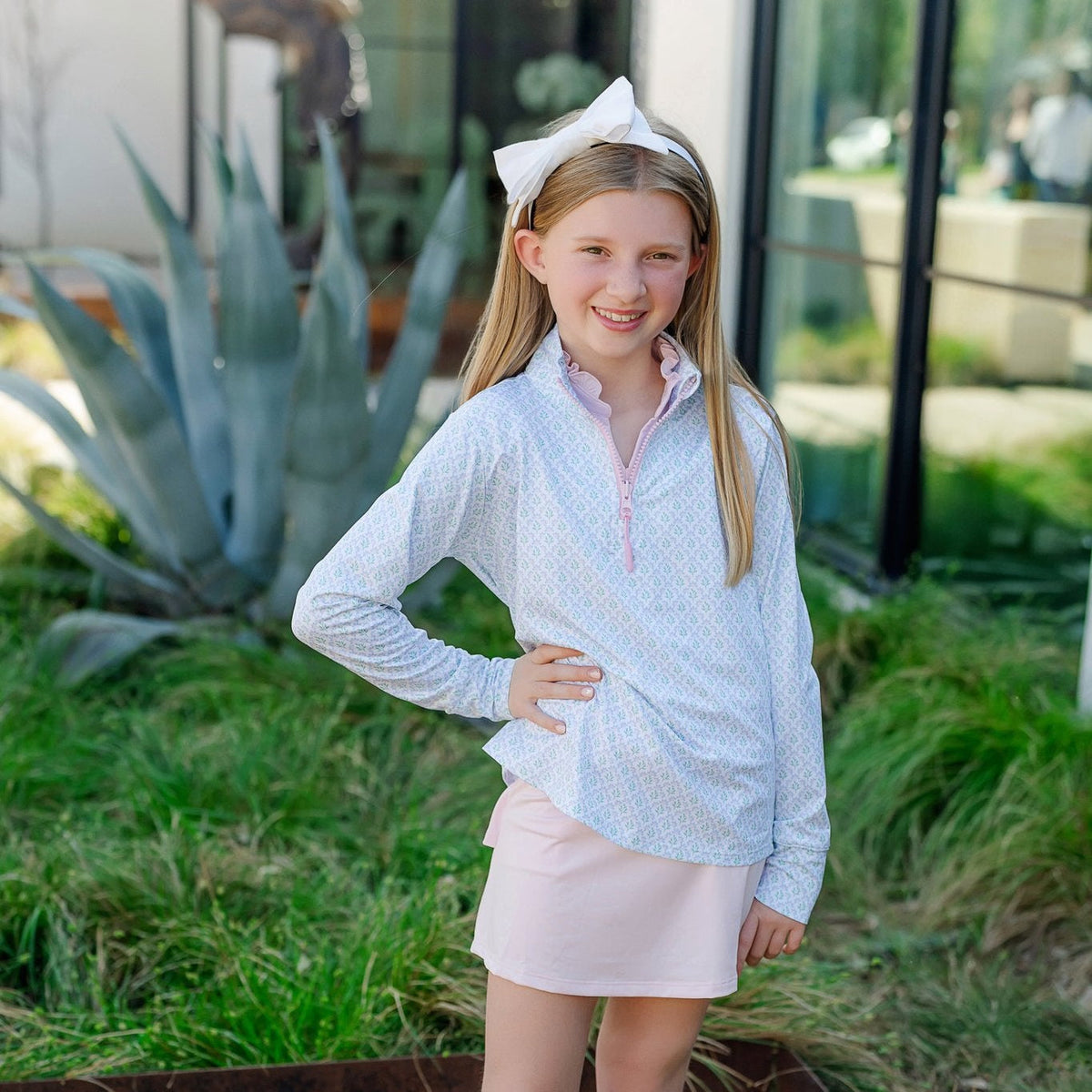 Everyday Blair Girls' Performance Pullover by LH Sport - Trellis Bloom Blue Children’s Wear