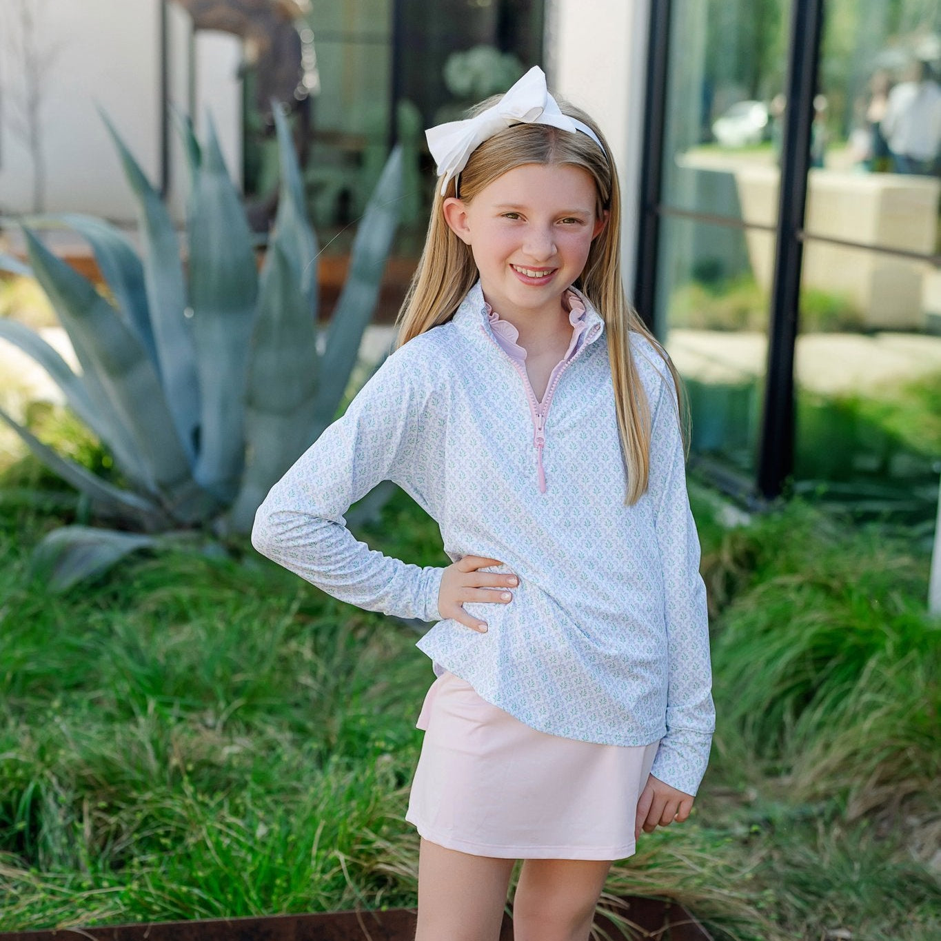 Everyday Blair Girls' Performance Pullover by LH Sport - Trellis Bloom Blue Children’s Wear