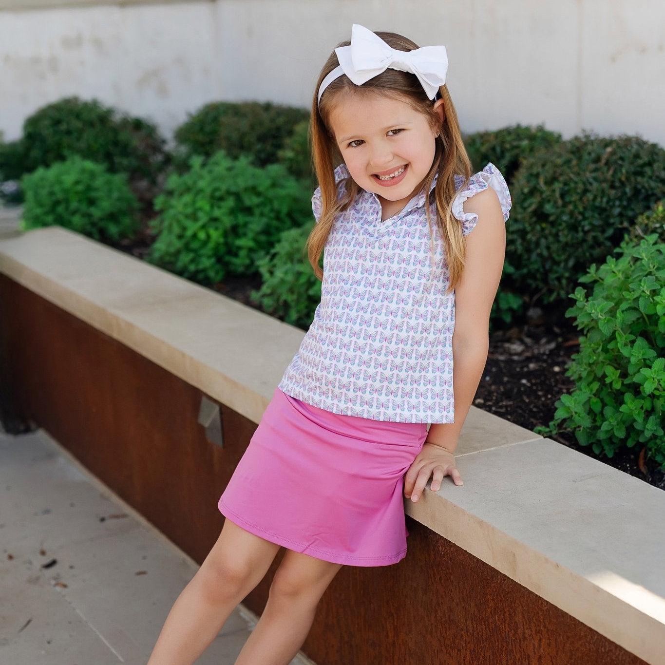 Ellie Girls' Sleeveless Performance Top by LH Sport - Peace Love Butterflies Pink Multi outfit perfect for everyday wear