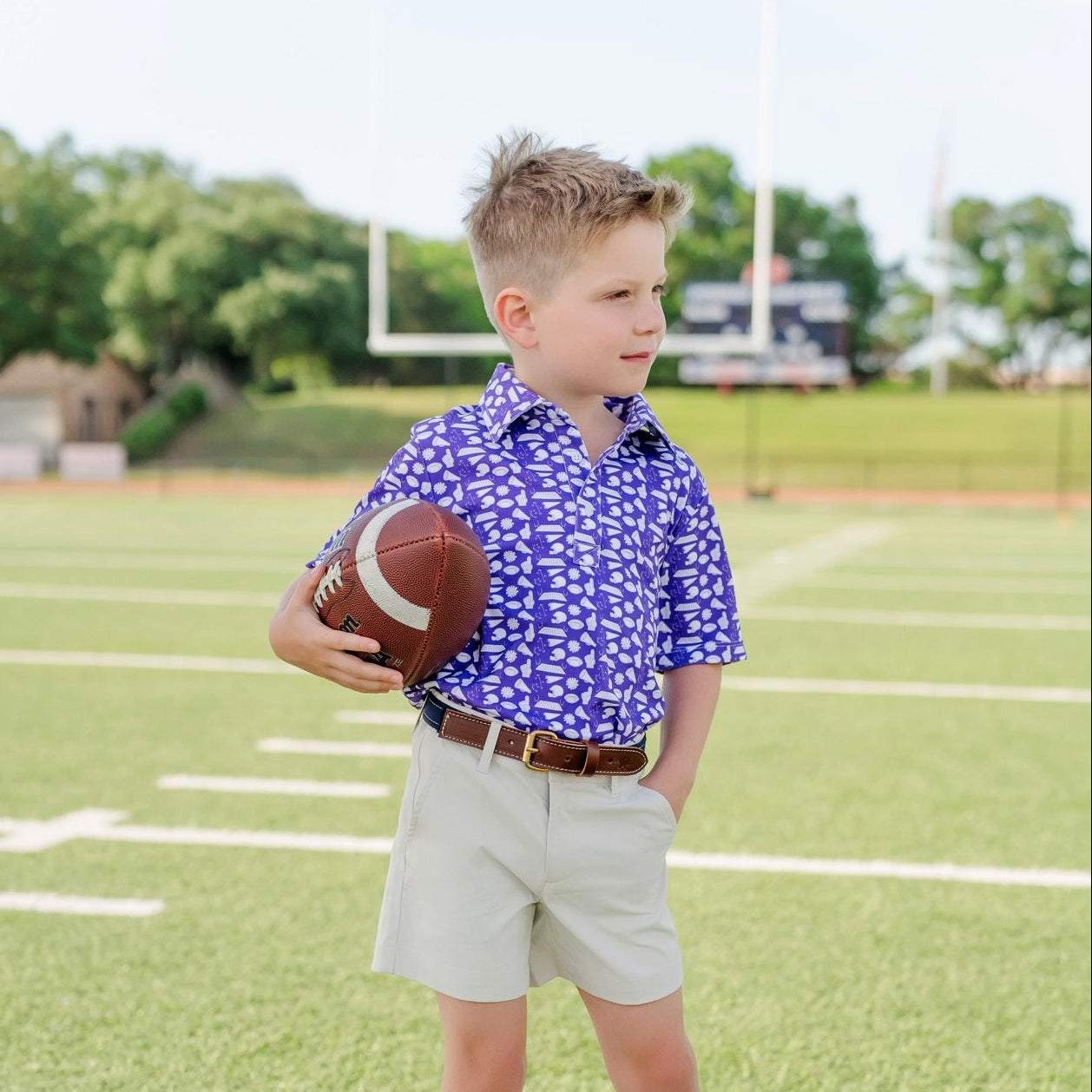 Griffin Boys' Pima Cotton Polo Golf Shirt - Pep Rally Purple outfit perfect for everyday wear