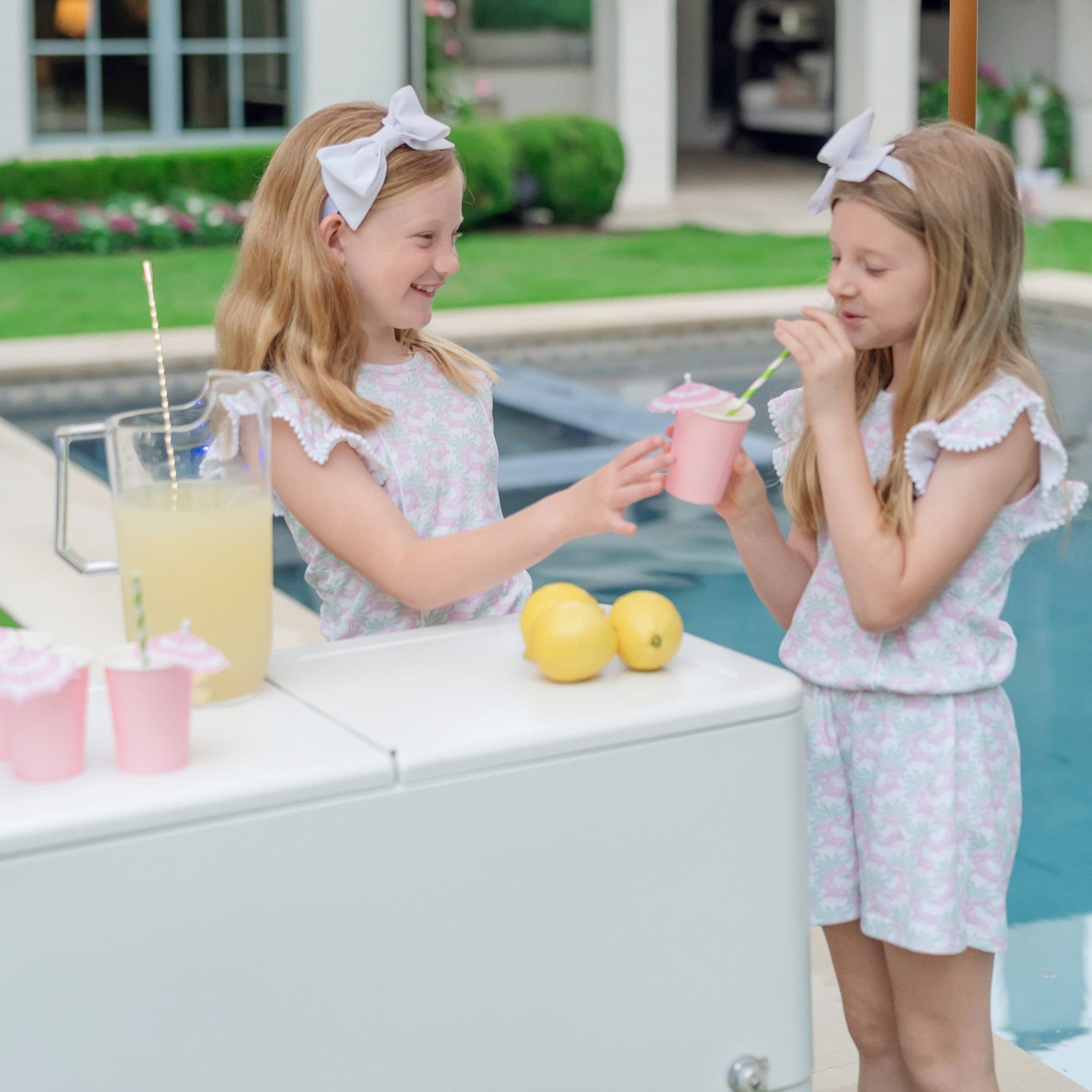 Rae Girls' Romper - Poolside Palms stylish kids outfit collection
