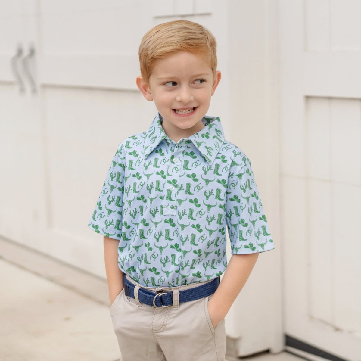Buy Griffin Boys' Pima Cotton Polo Golf Shirt - Wild West Blue kids clothing online