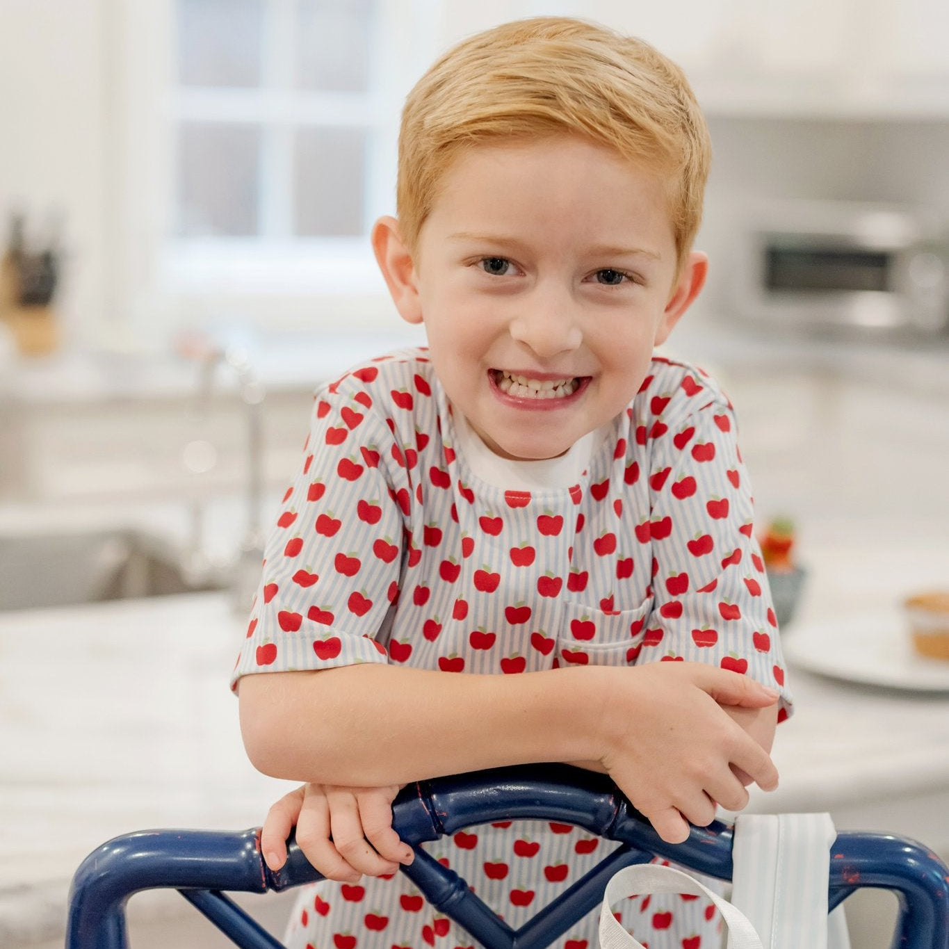 Charles Boys' Short Set - Schoolhouse Apples Blue outfit perfect for everyday wear
