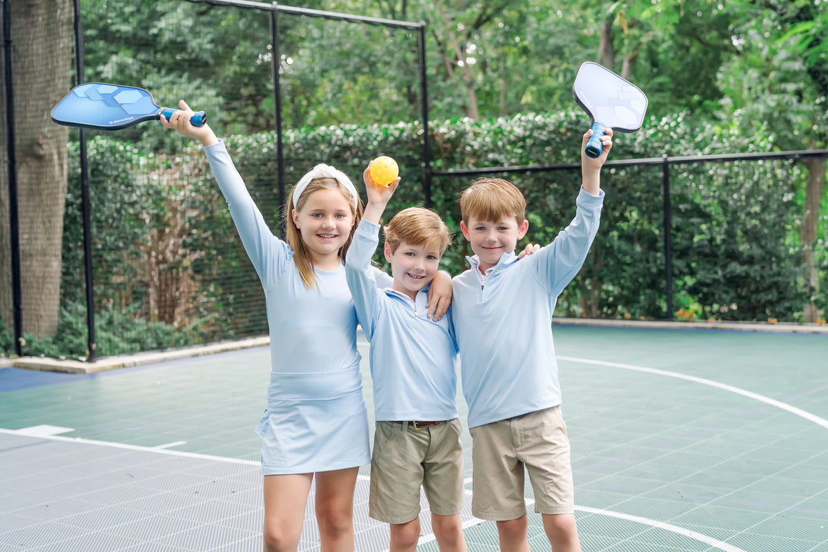 LIla & Hayes LH Sport Girls Mia Long Sleeve Performance Ruffle Top - Light Blue