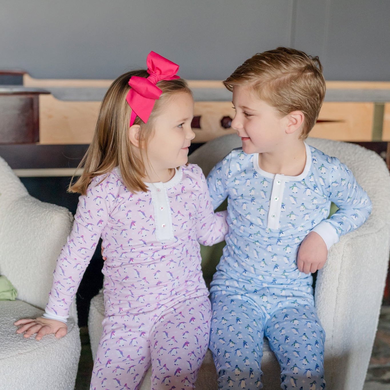 Alden Girls' Pajama Pant Set - Penguin Party Pink designer outfit for kids