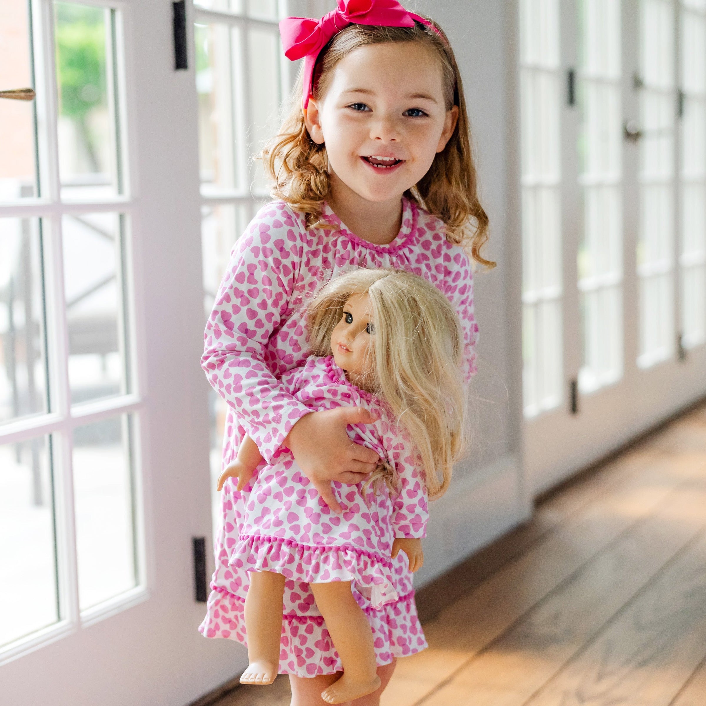 Carlin Doll Dress - Confetti Hearts Pink