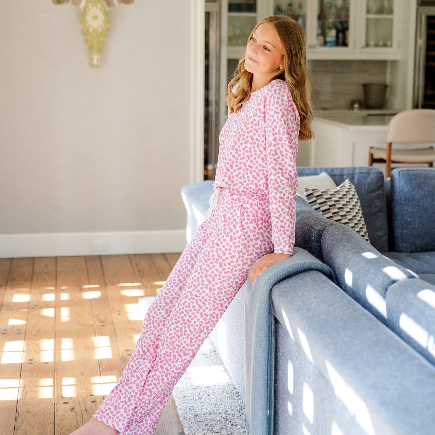 Buy Audrey Women's Longsleeve Top Pant Set - Confetti Hearts Pink kids clothing online