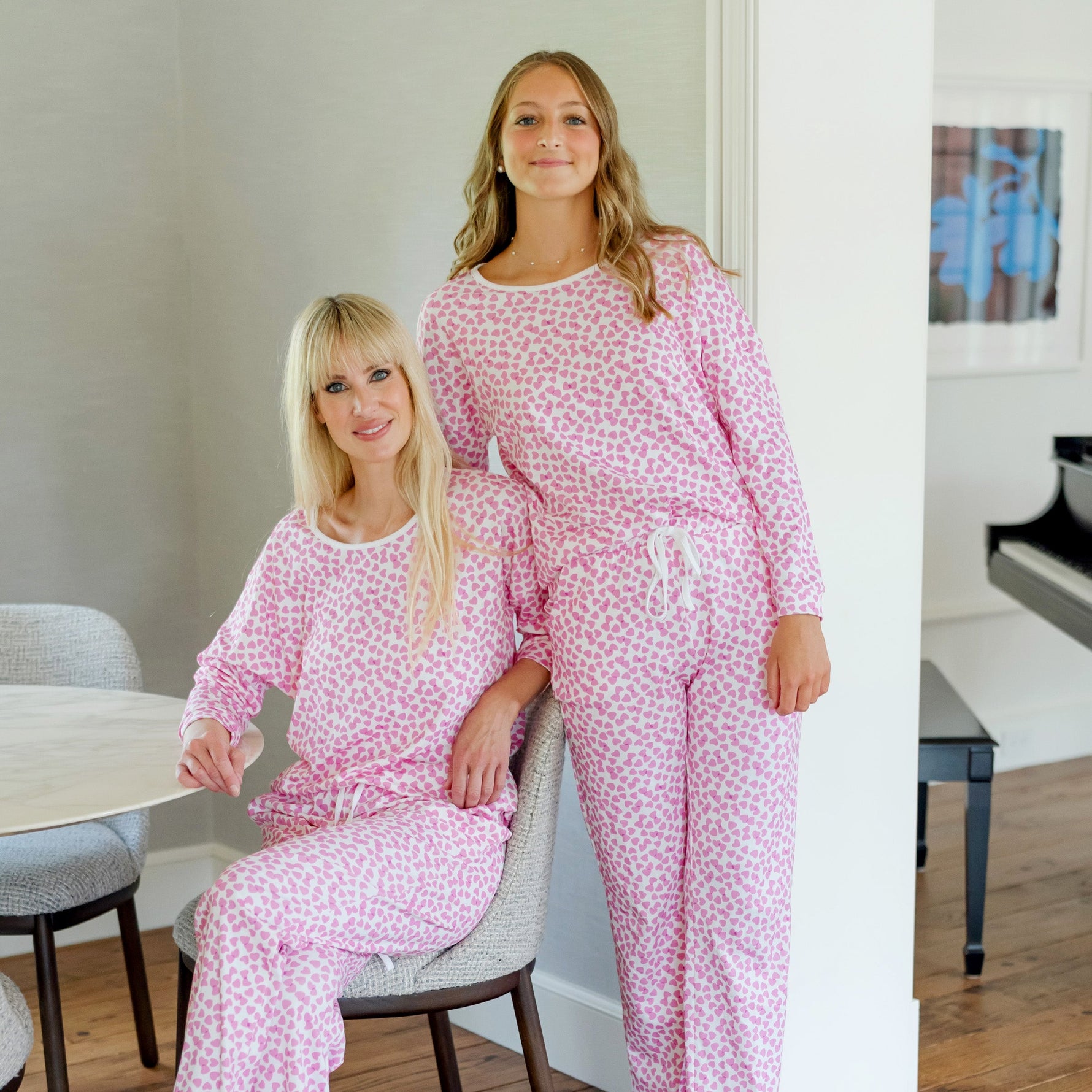 Audrey Women's Longsleeve Top Pant Set - Confetti Hearts Pink stylish kids outfit collection