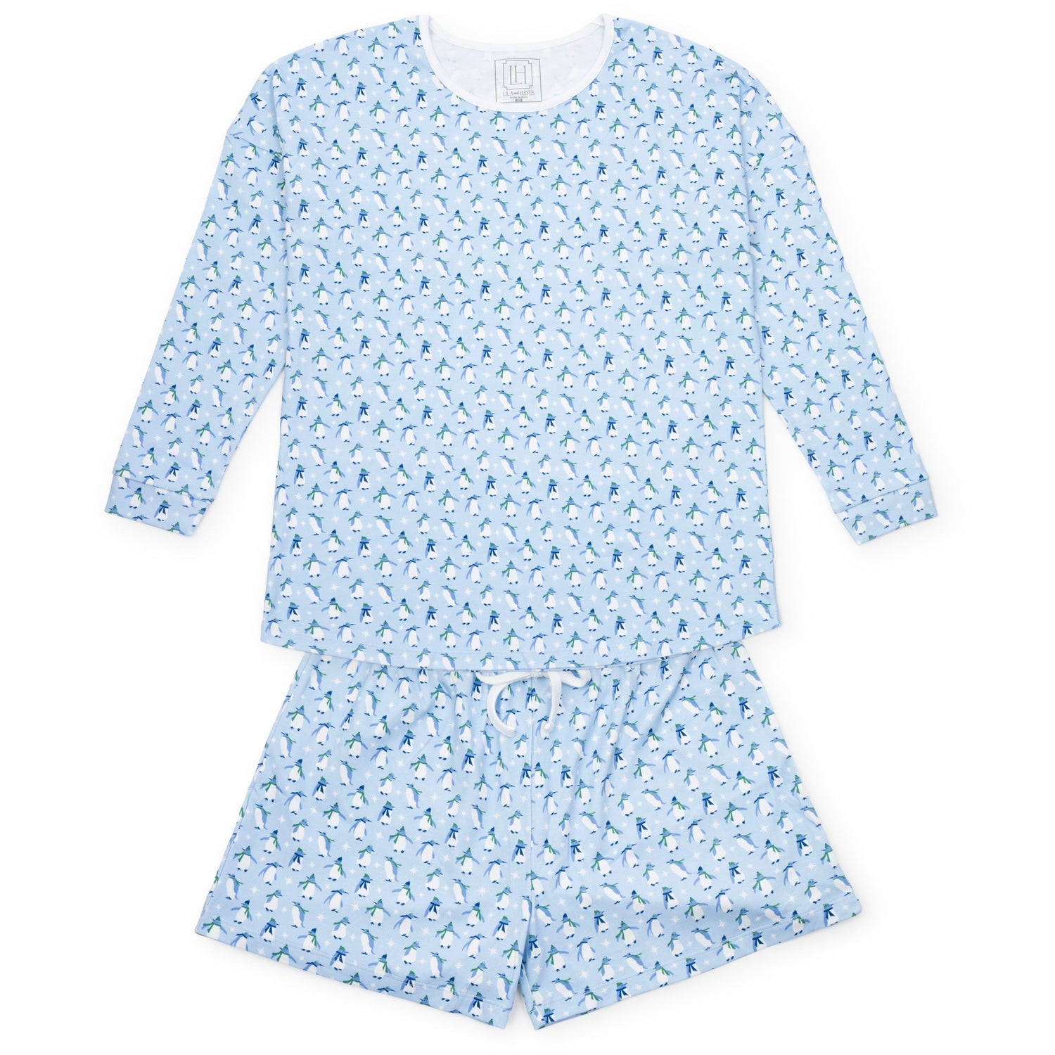 Anna Women's Longsleeve & Short Set - Penguin Party Blue