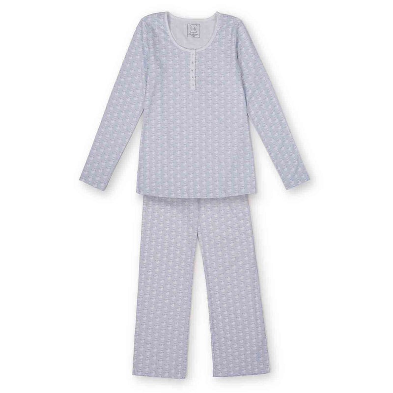 SALE Calli Women's Longsleeve Pima Cotton Pajama Pant Set - Snowman Blue