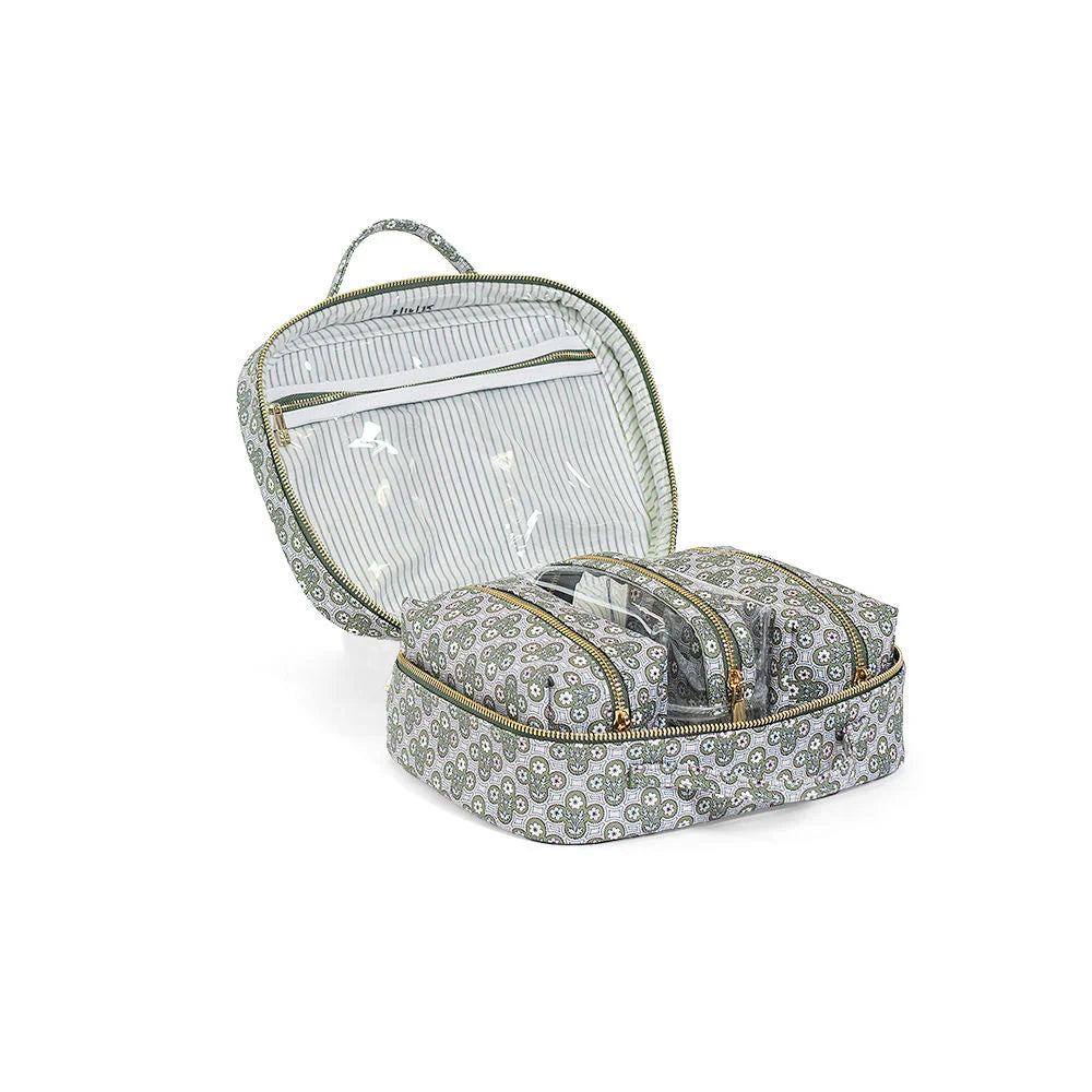 Luxe TRVL2 Cosmetic Toiletry Case Surrey with Green Pinstripe Liner by TRVL Design