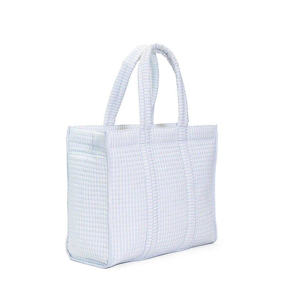 Quilted Go Go Tote Pimlico Stripe Light Blue by TRVL Design dress for girls premium quality