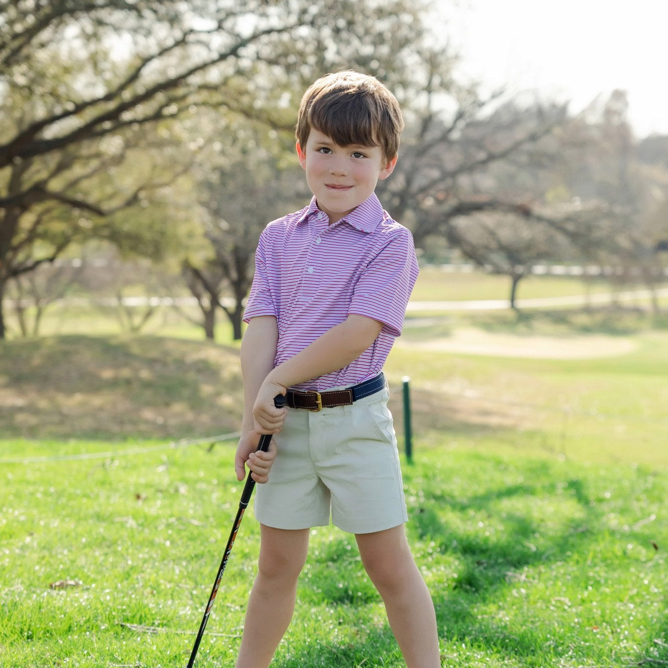 Will Boys' Performance Polo by LH Sport - Club Stripe Berry Blue soft cotton kids fashion wear