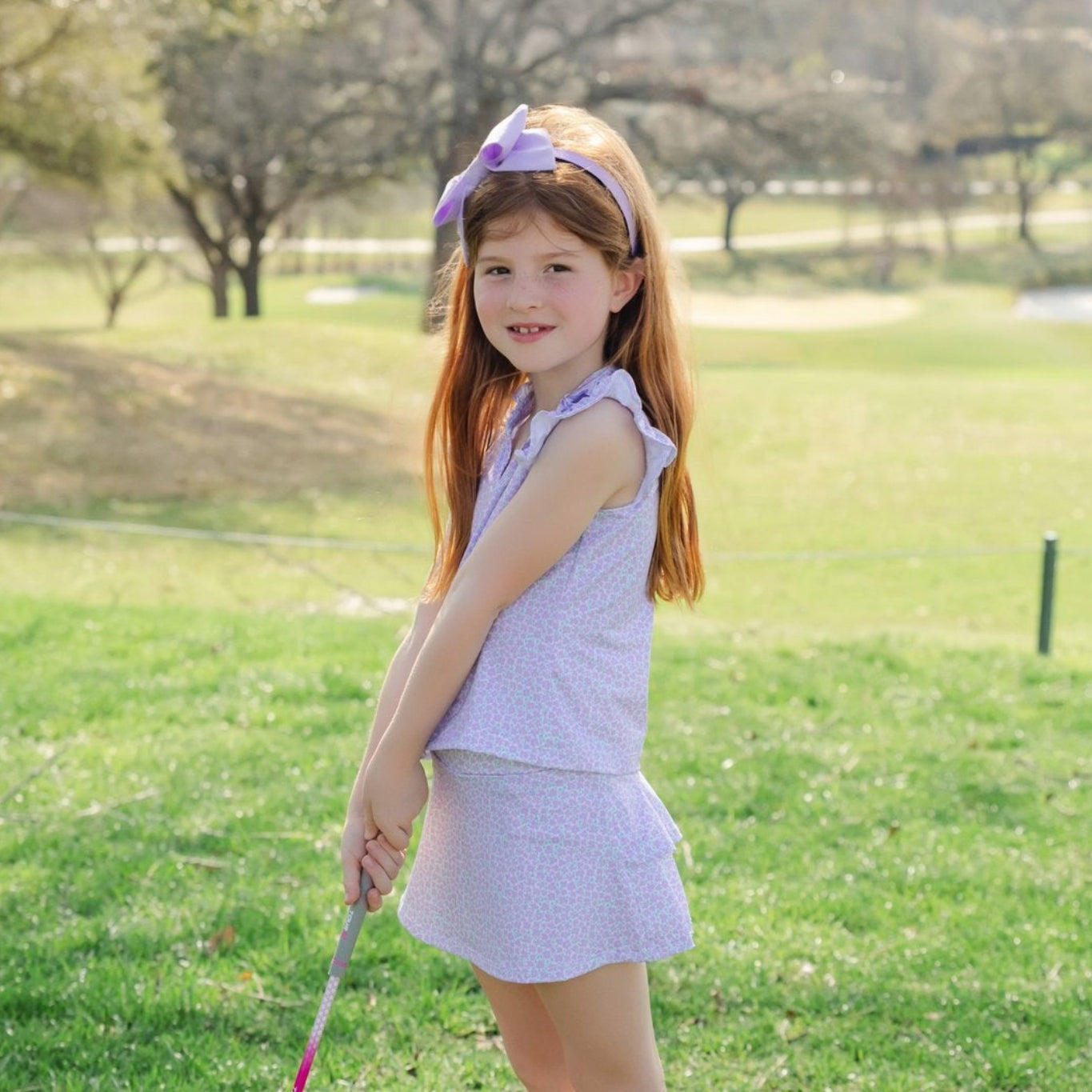 Ellie Girls' Sleeveless Performance Top by LH Sport - Petal Party Lavender outfit perfect for everyday wear