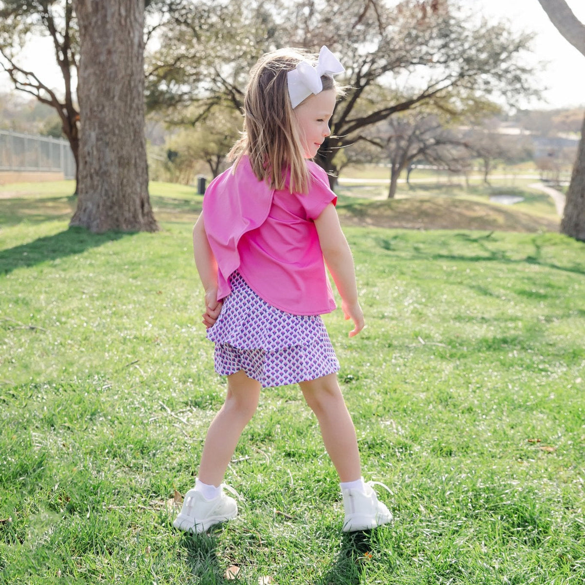Margot Girls' Performance Skirt by LH Sport - Boho Flora Hot Pink Navy soft cotton kids fashion wear