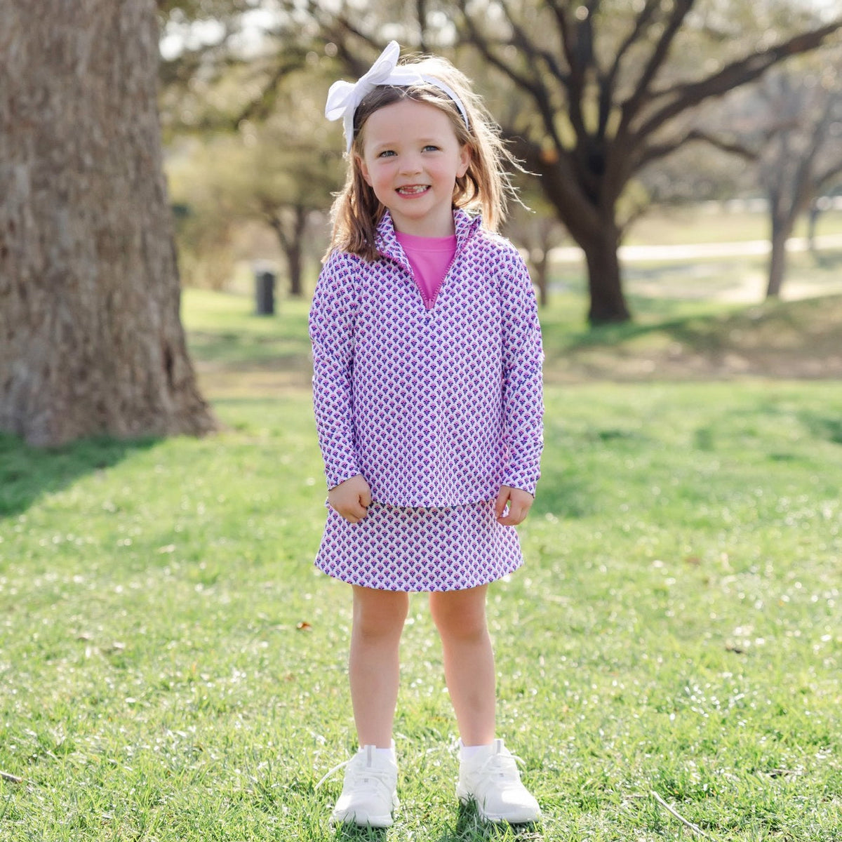 Blair Girls' Performance Pullover by LH Sport - Boho Flora Hot Pink Navy outfit perfect for everyday wear