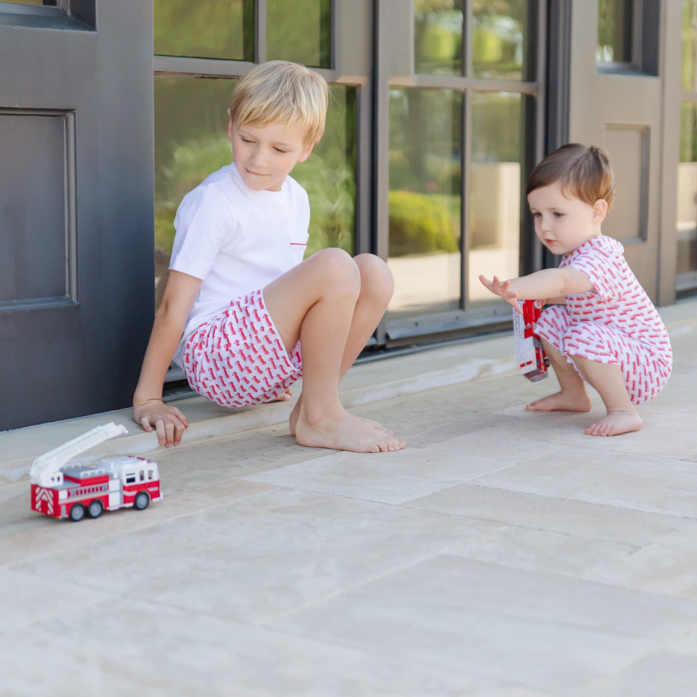 Hudson Boys' Short Set - Fire Truck Red