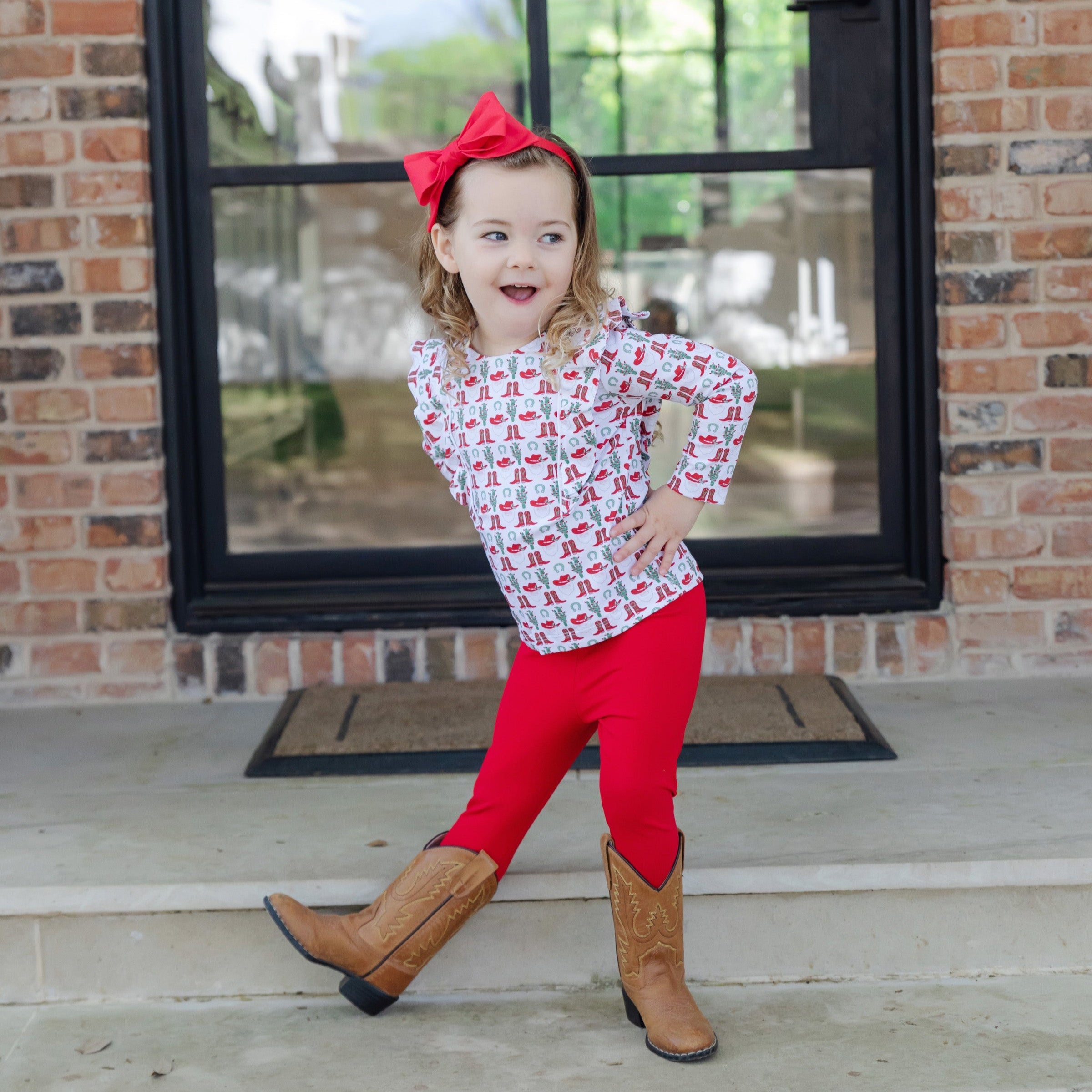Olive Set Girls' Legging Set - Cowboy Christmas