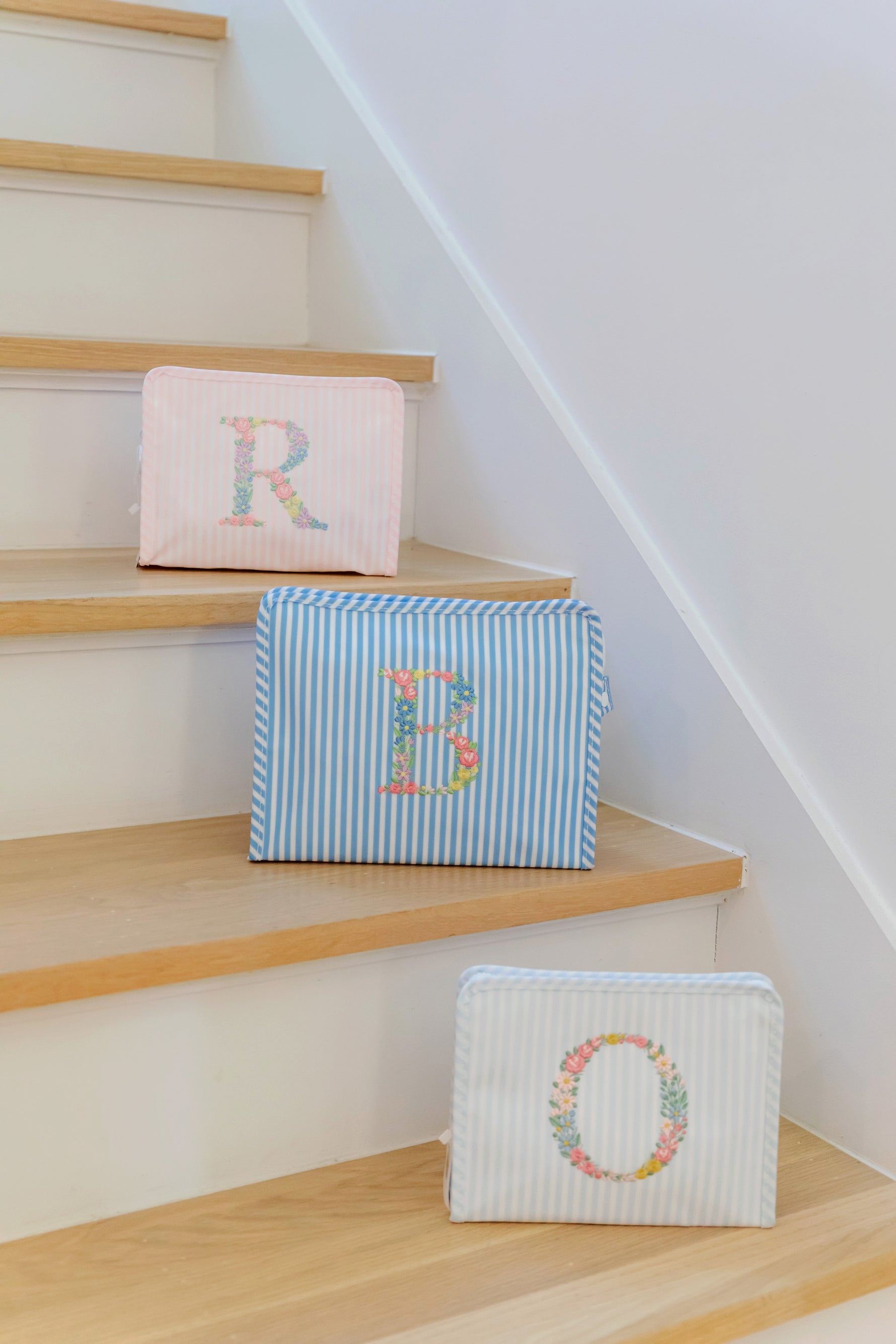Buy Roadie Medium Zip Pouch Pimlico Stripe Light Blue by TRVL Design kids clothing online
