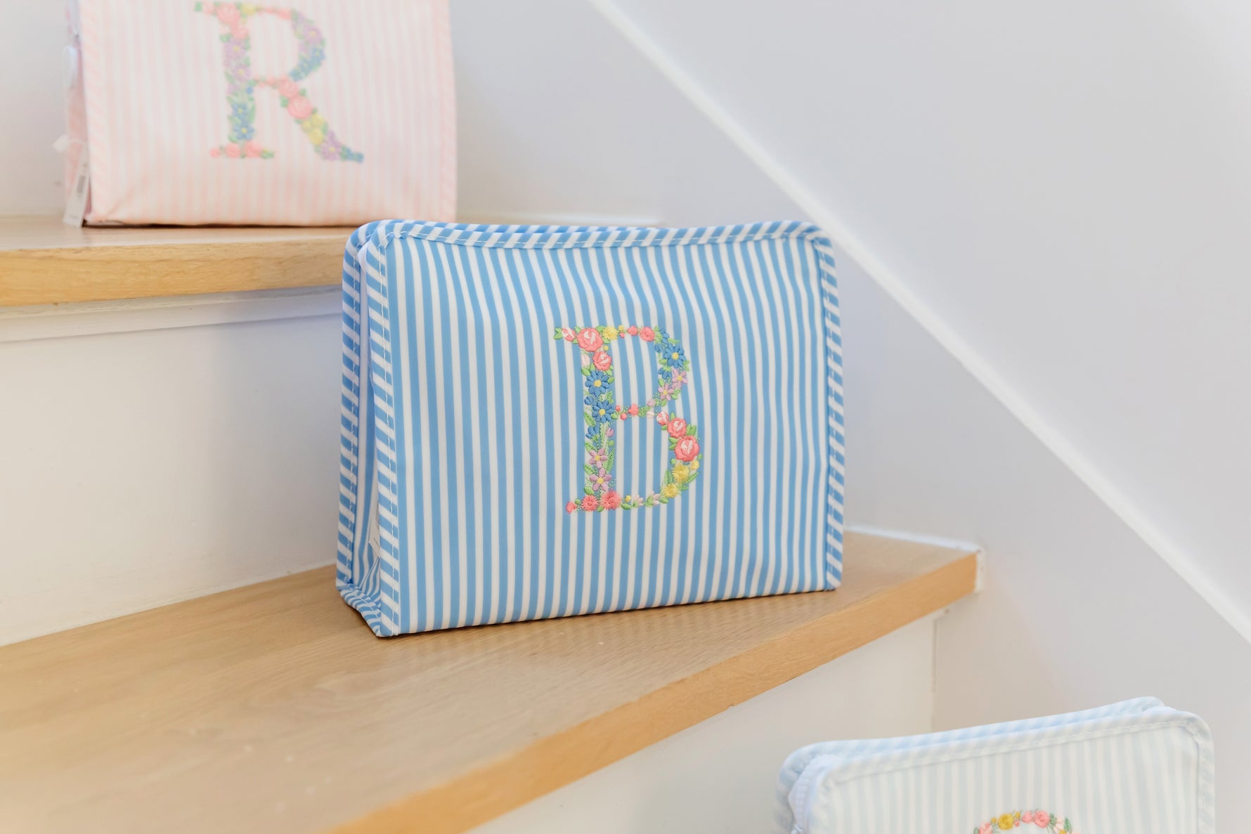 Roadie Large Zip Pouch Pimlico Stripe Chambray by TRVL Design designer outfit for kids