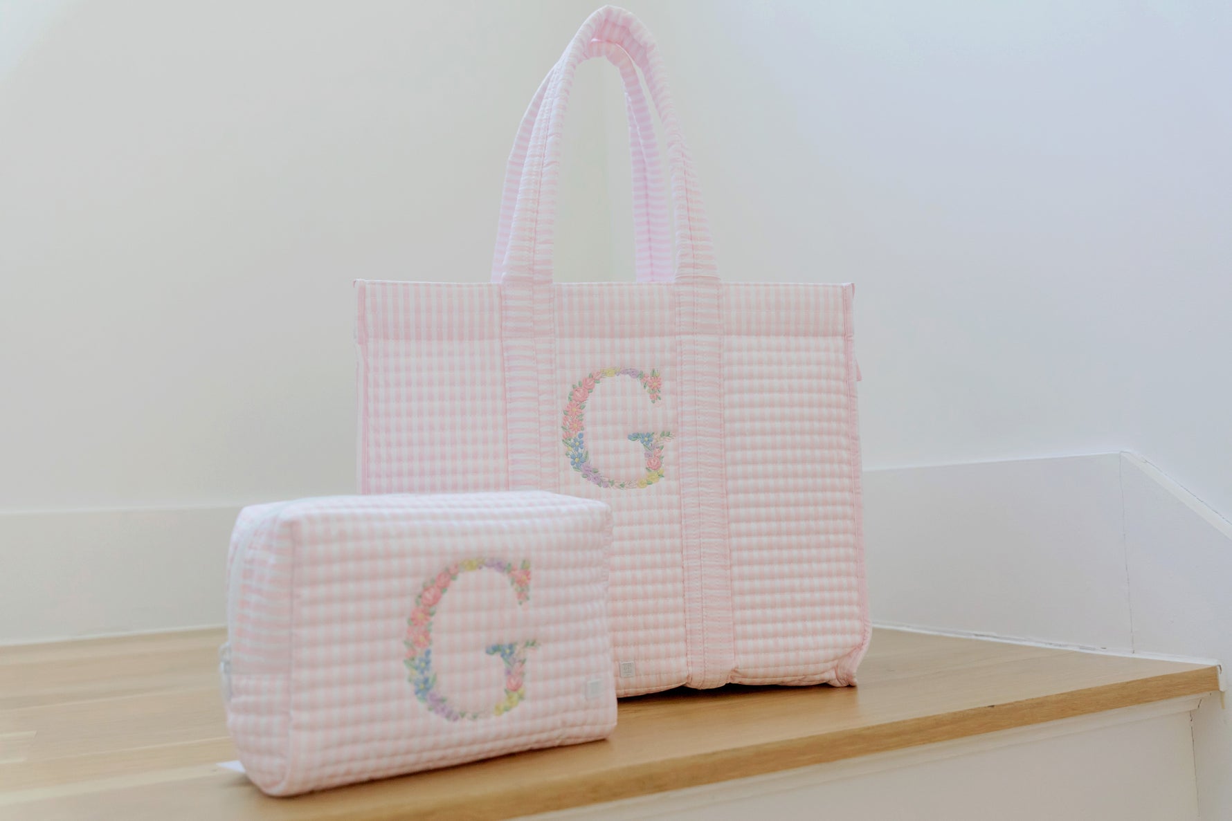 Buy Quilted Go Go Tote Pimlico Stripe Light Pink by TRVL Design kids clothing online