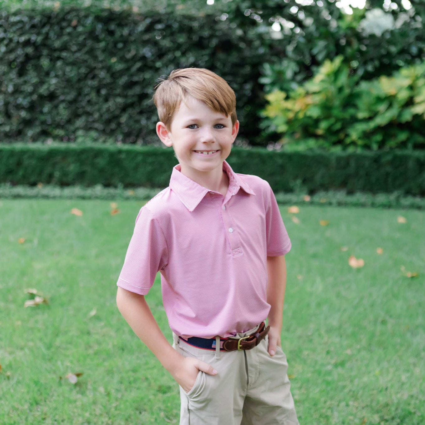 Will Boys' Performance Polo by LH Sport - Orange Stripes