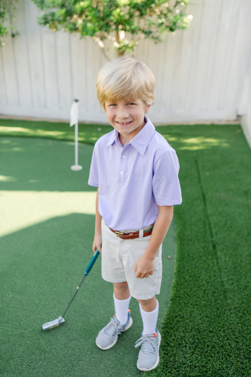 Collegiate Shop: Will Boys' Golf Performance Polo Shirt with Monogram - Purple Stripes