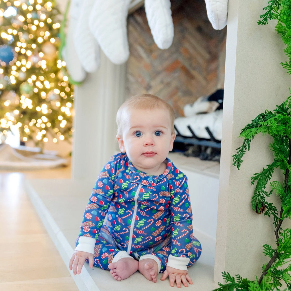 Parker Boys' Zipper Pajama - Christmas Candy Blue outfit perfect for everyday wear