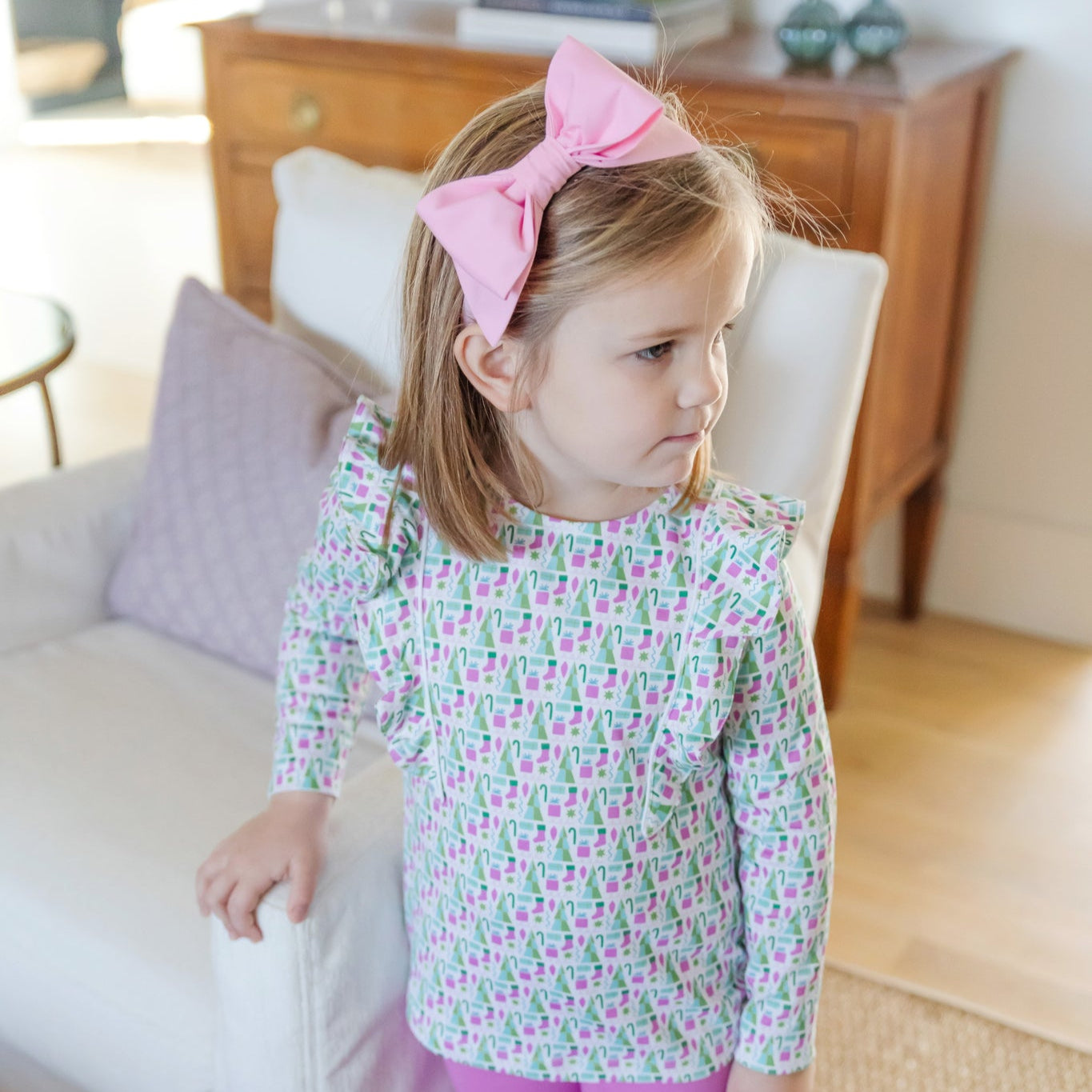 Olive Set Girls' Legging Set Mod Holiday Pink stylish kids outfit collection