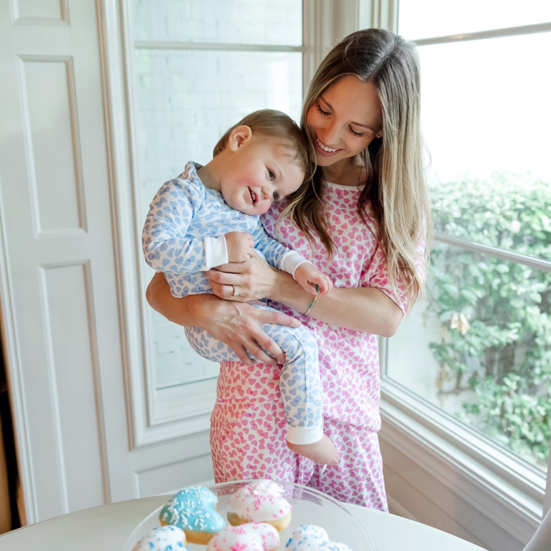 Parker Boys' Zipper Pajama - Confetti Hearts Blue designer outfit for kids