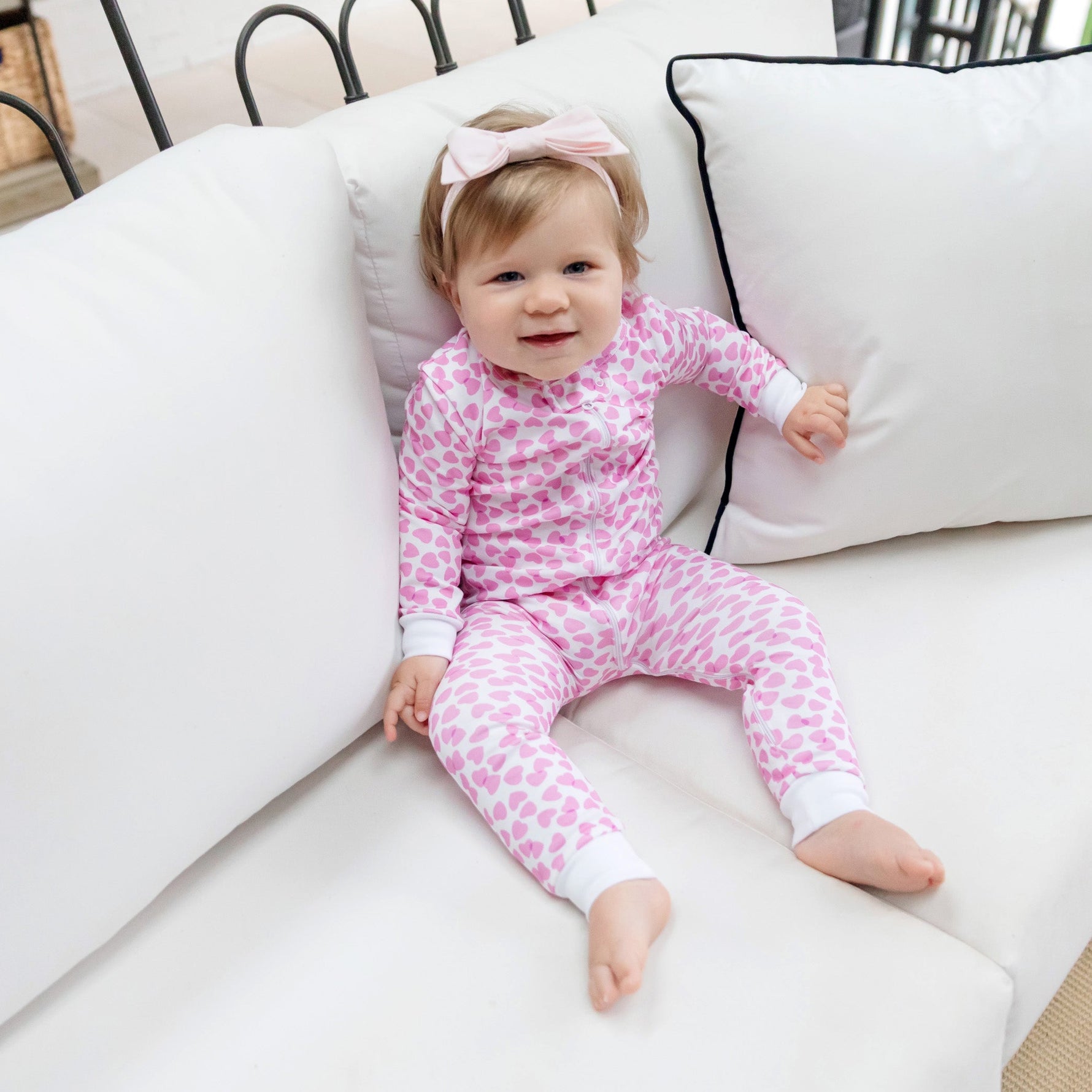 Parker Girls' Zipper Pajama - Confetti Hearts Pink stylish kids outfit collection