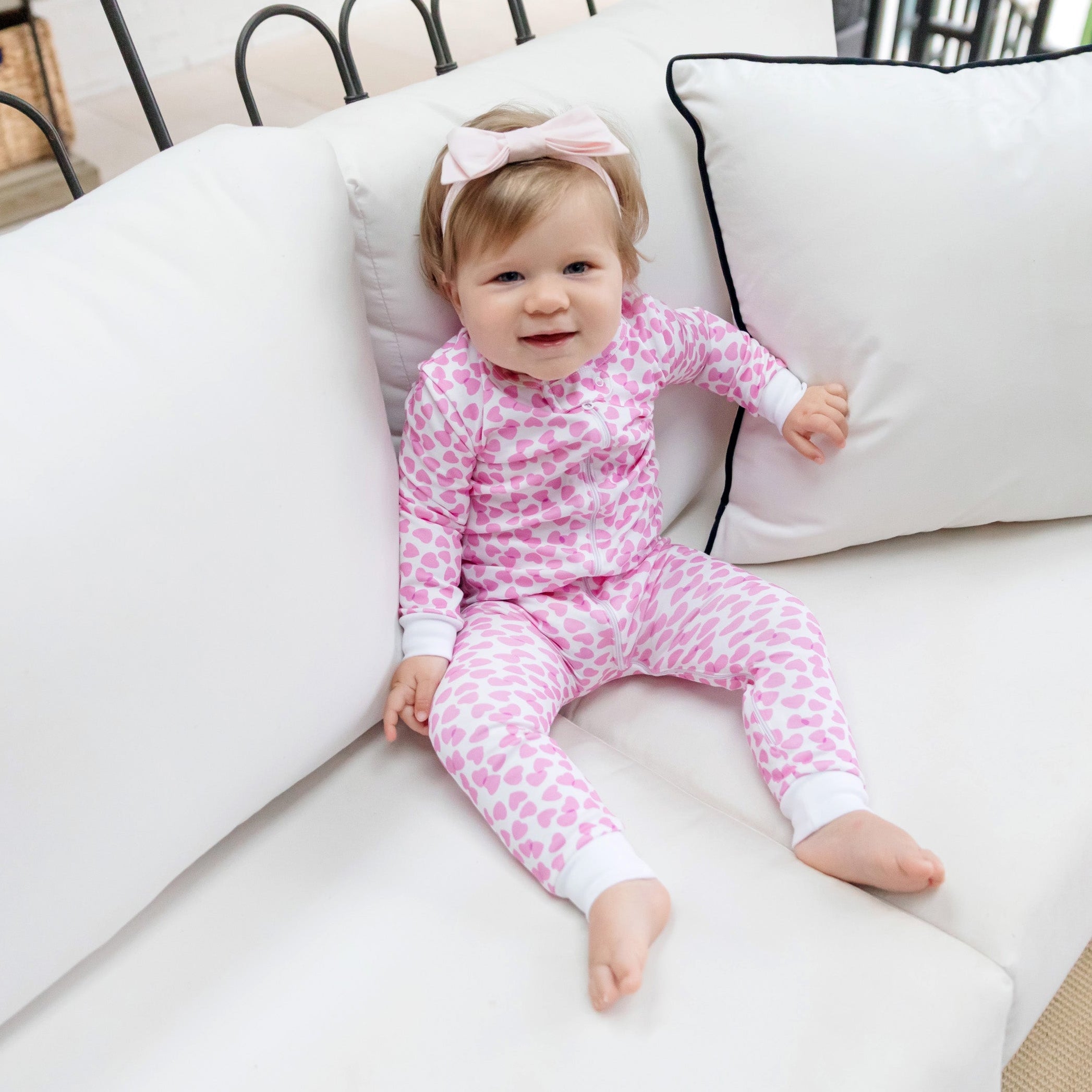 Parker Girls' Zipper Pajama - Confetti. Hearts Pink