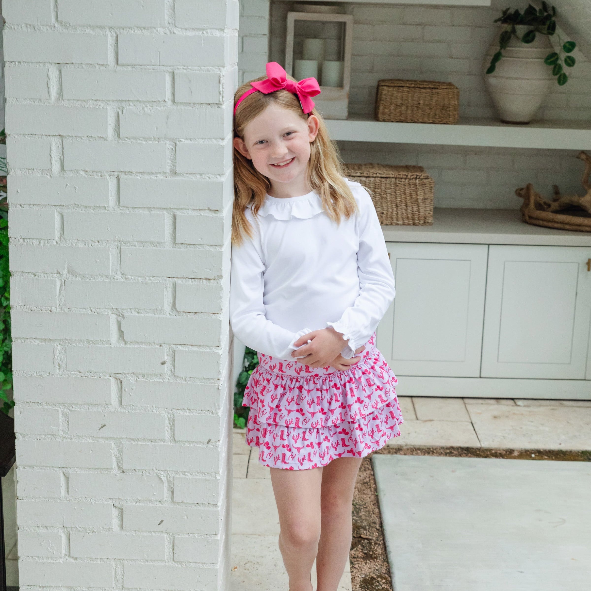 Maggie Girls' Tiered Skirt - Wild West Pink