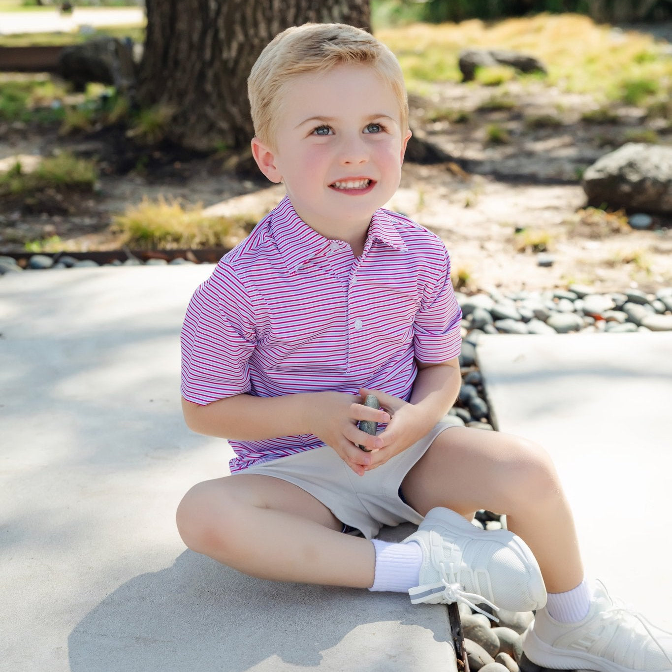 Will Boys' Performance Polo by LH Sport - Clun Stripe Berry Blue